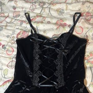 SEXY AND ADORABLE black velvet with gorgeous lace bows dress